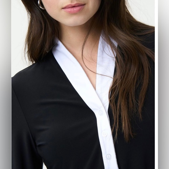Joseph Ribkoff Long Sleeve Black Top with White Contrast Trim- Size 8 NWT - Picture 4 of 11